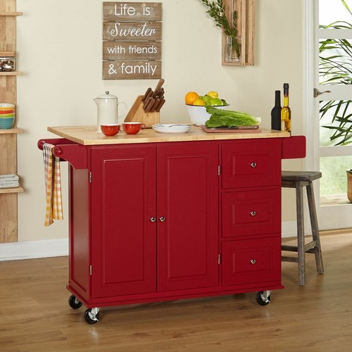 Red wooden kitchen island - kitchen,