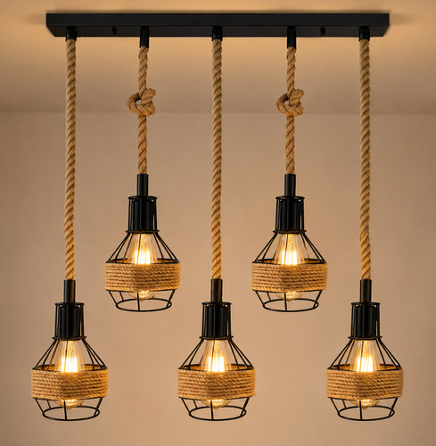 Hemp rope pendant - pendant, light