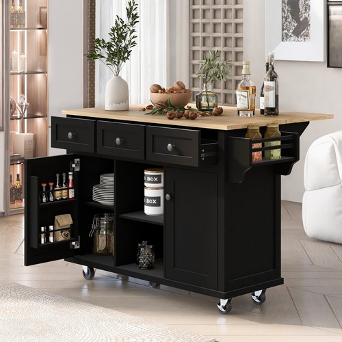 Kitchen cart with rubber wood - with,