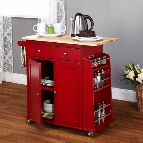 Red wooden kitchen - wooden,